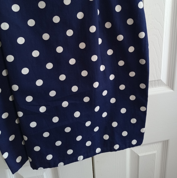 Vintage Mini Dress Cotton Polka Dot Navy Blue White Bow Linea Moda Size 8 - Picture 7 of 16